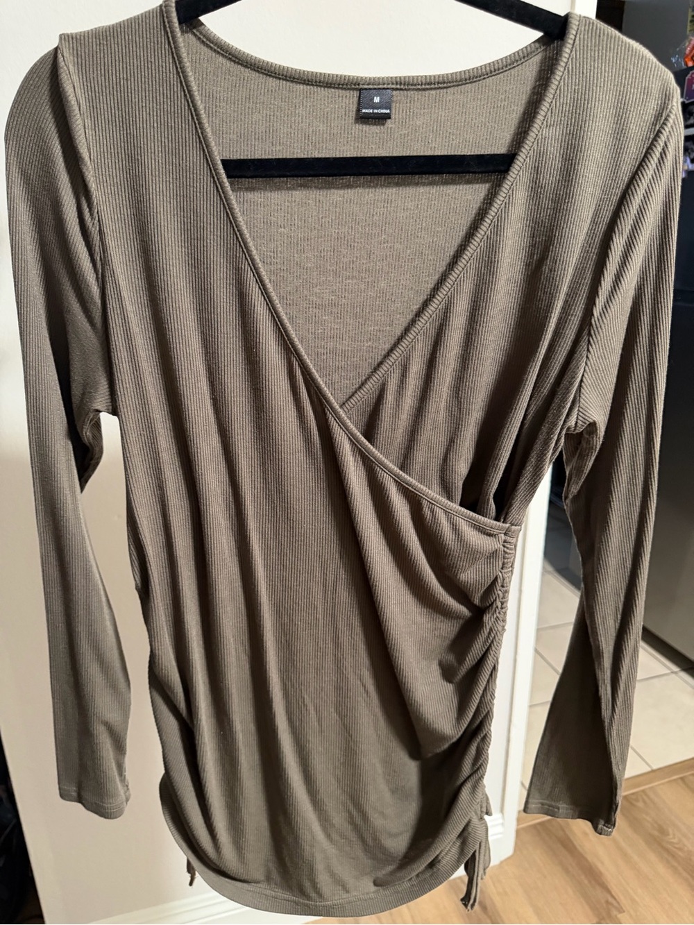 Maternity Ribbed Surplice Long Sleeve Top in Olive